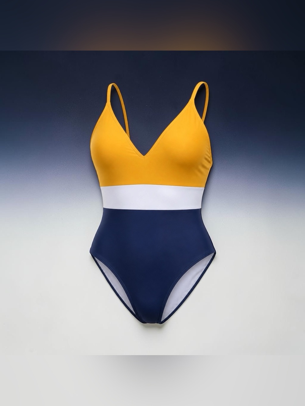 Cupshe colorblock V-Neck One-Piece Swimsuit in Mustard, White & Navy